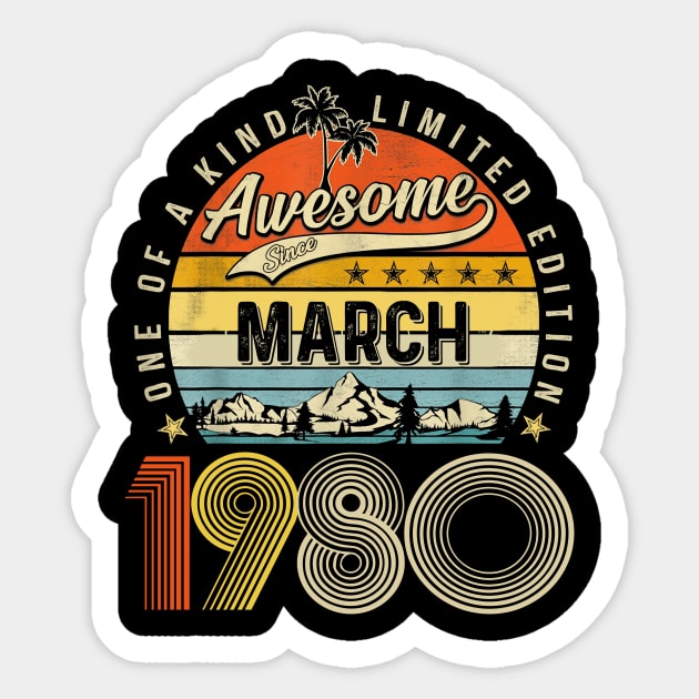 Awesome Since March 1980 Vintage 43rd Birthday Sticker by Centorinoruben.Butterfly